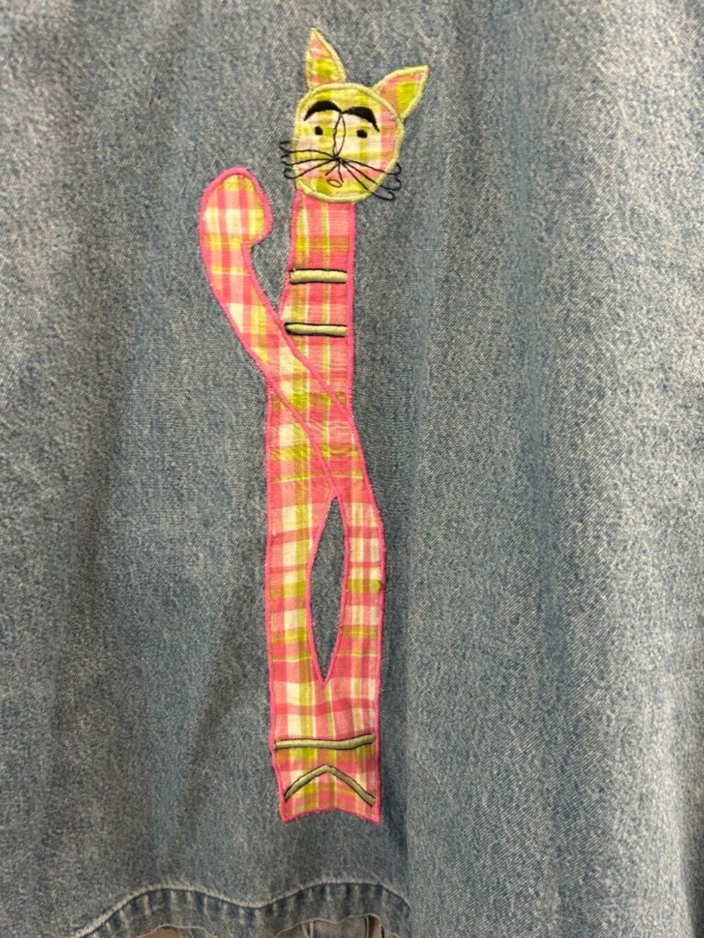 VTG Tantrums Cat Lady Jacket Embroidered Patch Denim Shirt Colorful Whimsical - Picture 7 of 7